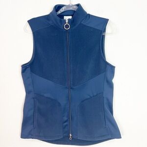 GREG NORMAN NAVY BLUE DOUBLE ZIP SLEEVELESS KNIT FLEECE MOCK NECK VEST MEDIUM